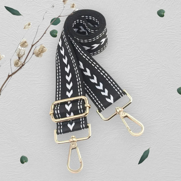 ๐๏ธBoho Chevron Black White Adjustable Bag Strap With Gold Hardware - Picture 1 of 13